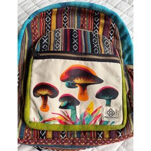 Y2K Mushroom Hemp Eco-Friendly Backpack Handmade in Nepal Gorpcore Travel Trippy